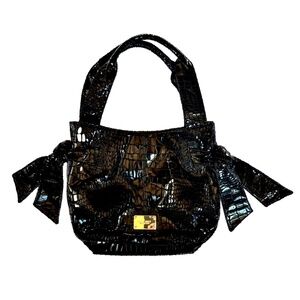 Black Croc Embossed Tie Detail Vegan Leather Purse